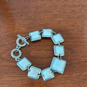 Silver-Tone White Square Link Bracelet
